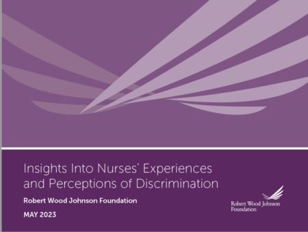 Purple image with RWJF logo of feather wing like graphics with title of research