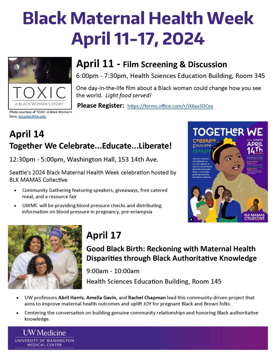Black Maternal Health Week poster of events 4/11-4/17