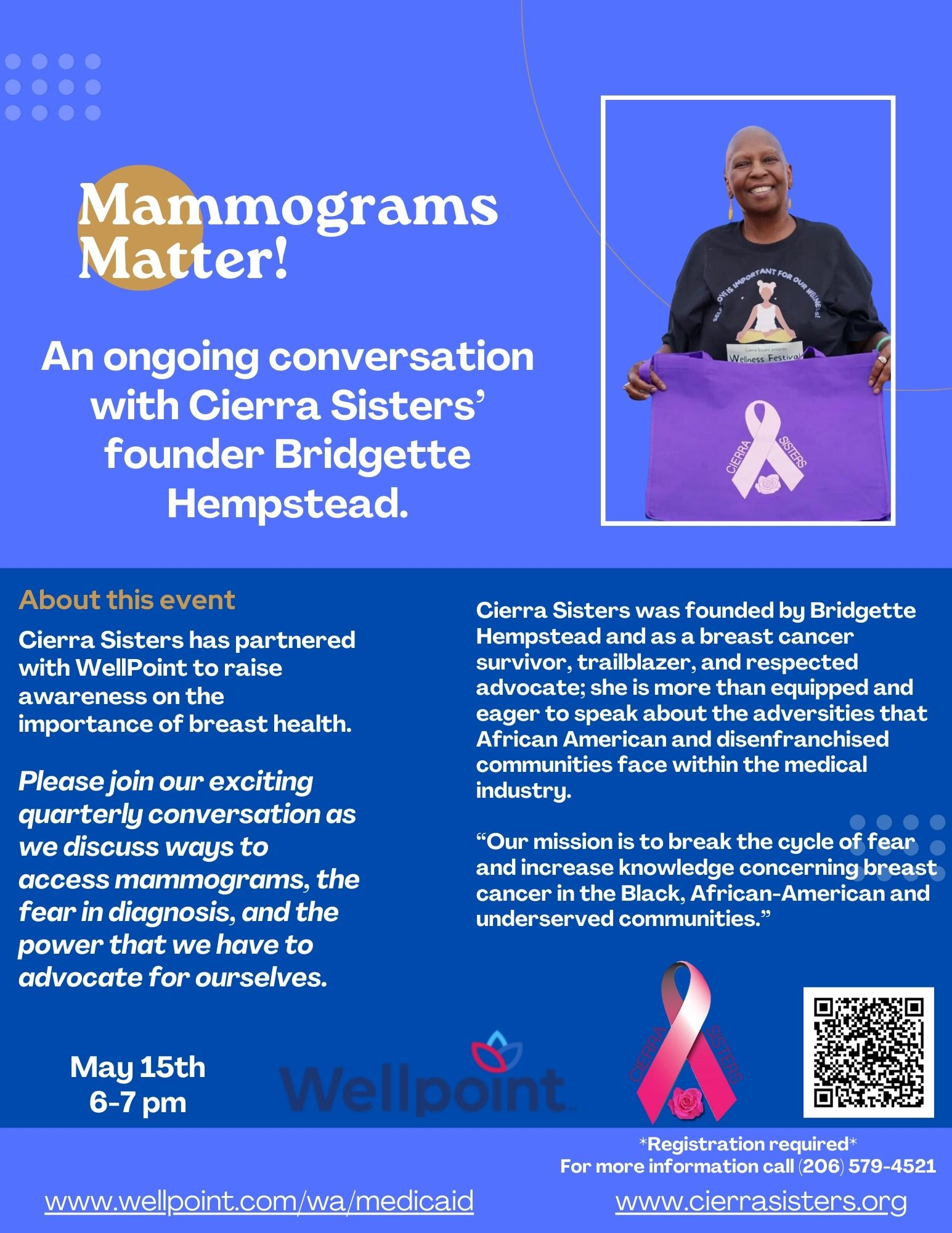 Advertisement for the Mammograms Matter Community Conversation