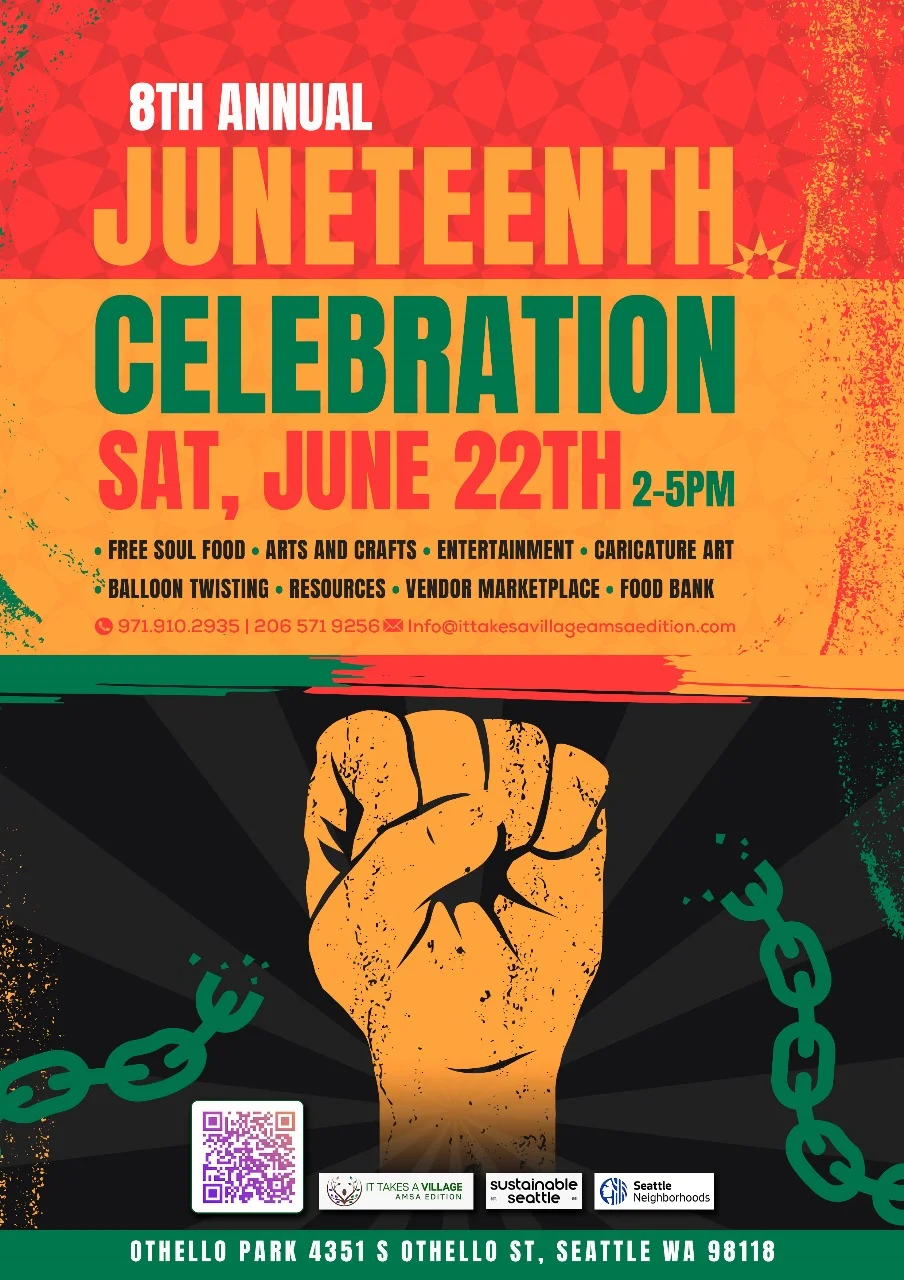 Advertisement for the 8th annual juneteenth celebration at Othello Playground in Seattle