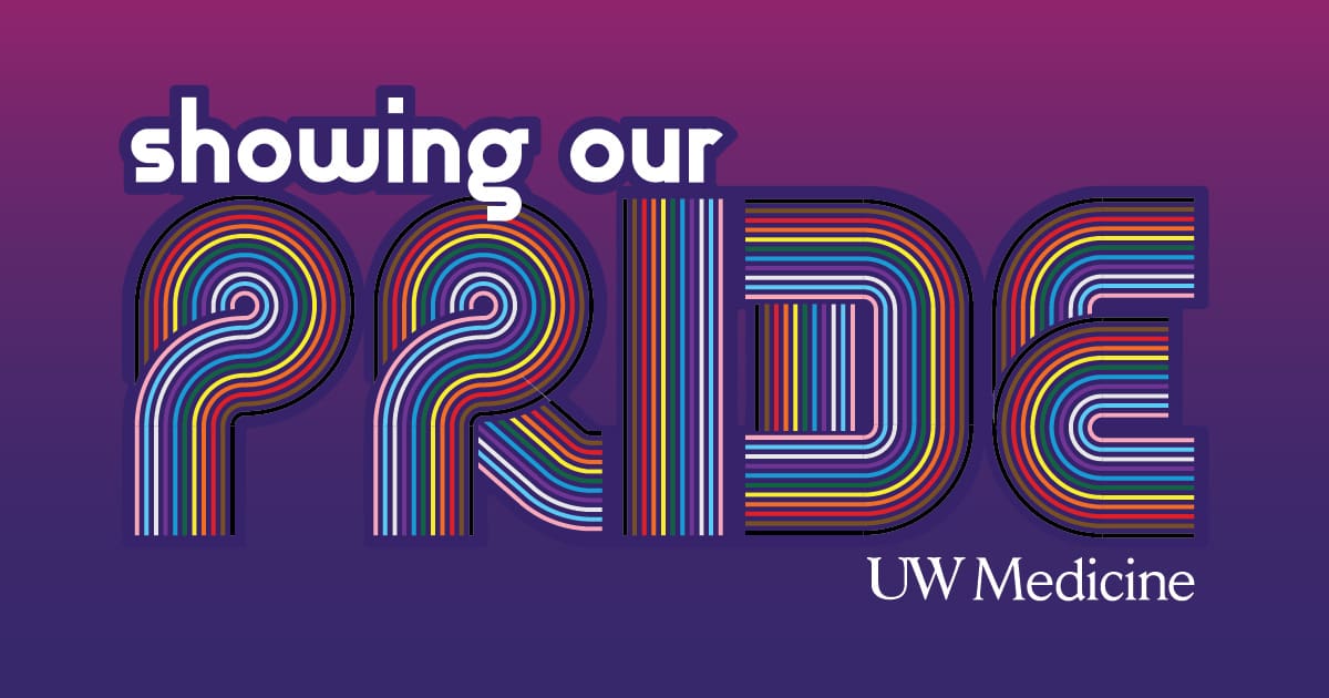 Purple banner with the words "Showing our Pride UW Medicine"