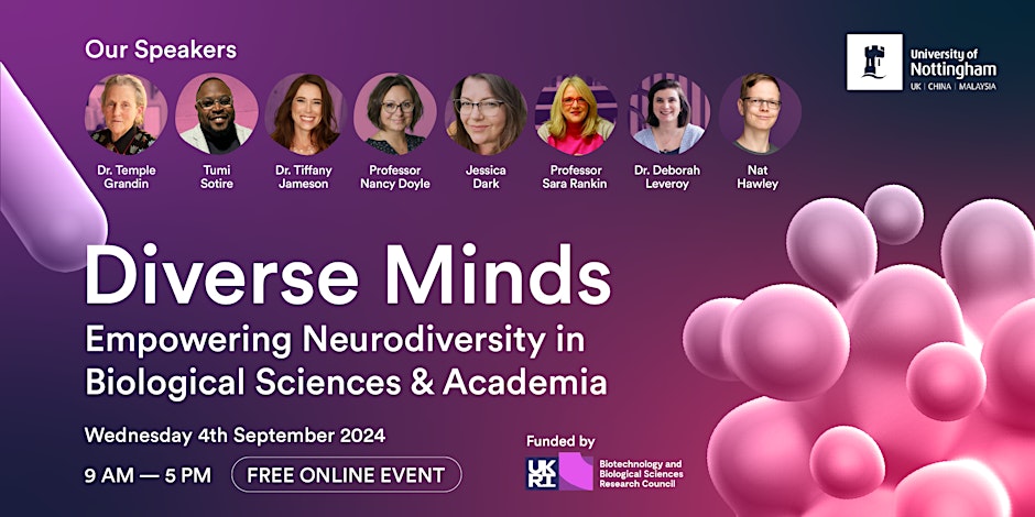 Advertisement for Diverse Minds showing speakers and event details