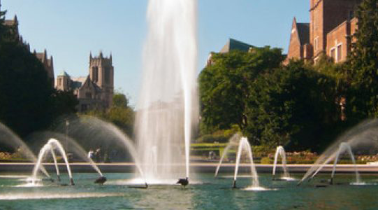 Photo of a fountain on the University of Washington Campus