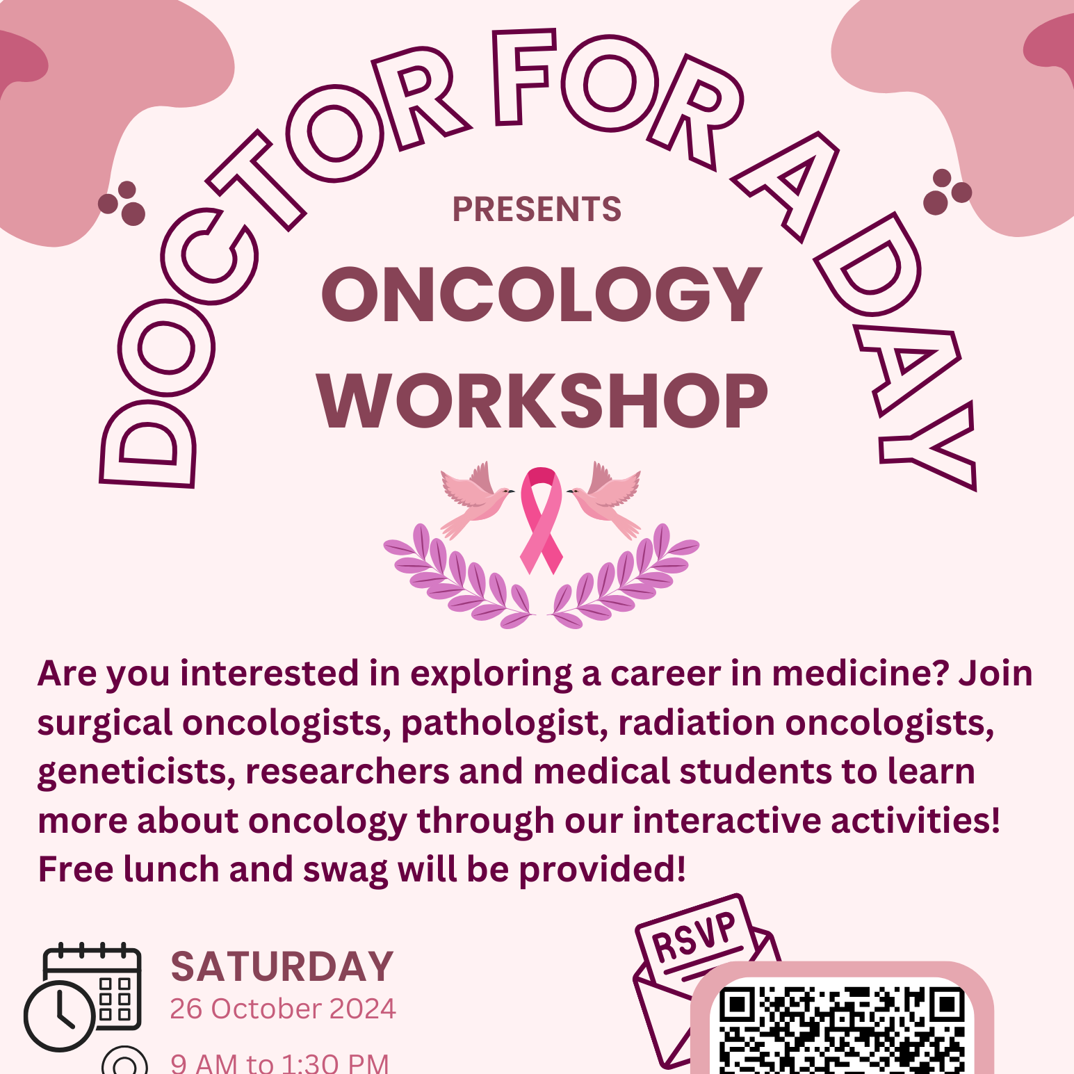 Doctor for a Day Oncology Workshop. Saturday, October 26, 2024 from 9 am to 1:30 pm. at University of Washington Health Sciences Education Building Room 101