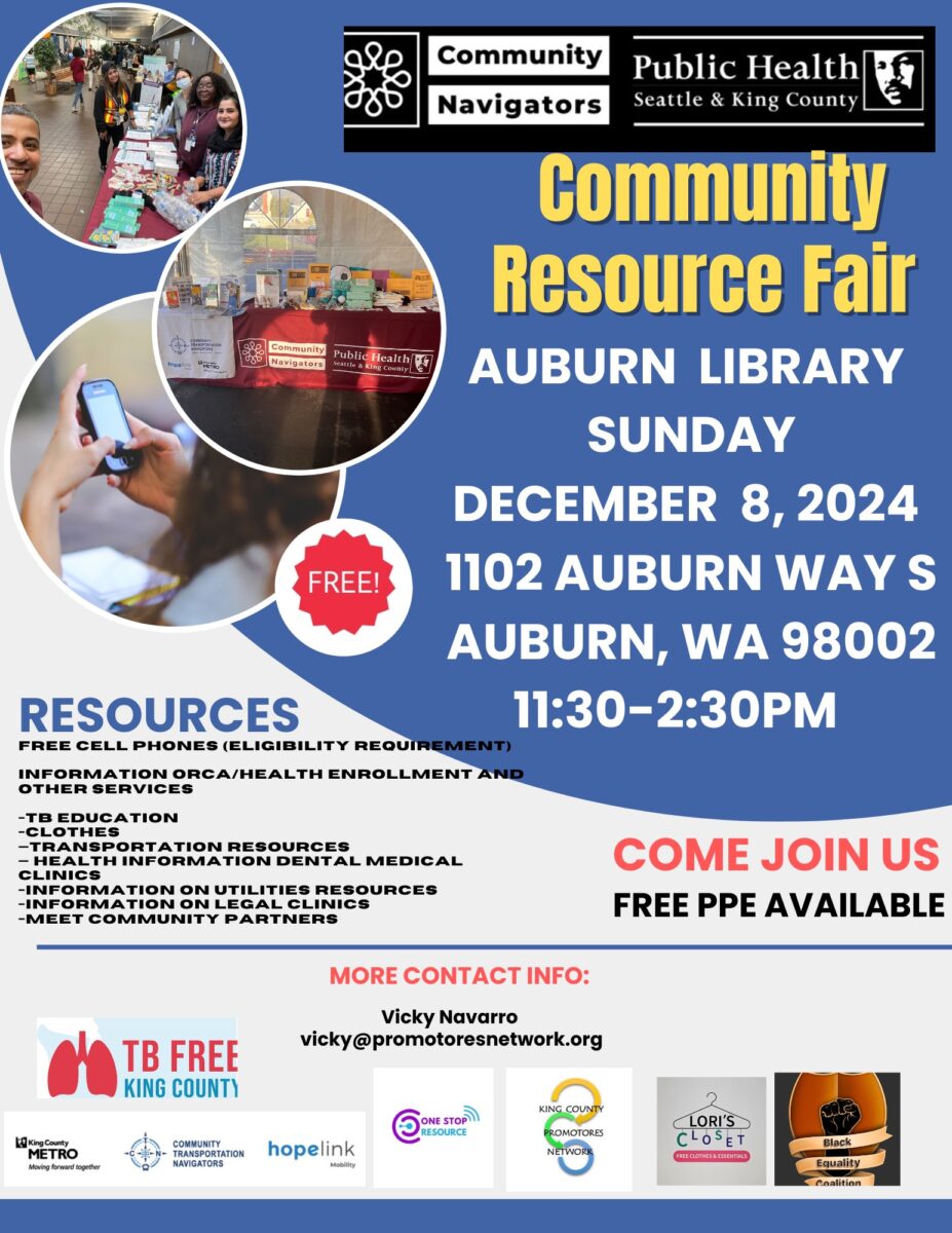 Community Resource Fair - Auburn Library - Sunday, December 8, 2024 from 11:30am-2:30pm. 1102 Auburn Way S, Auburn, WA 98002